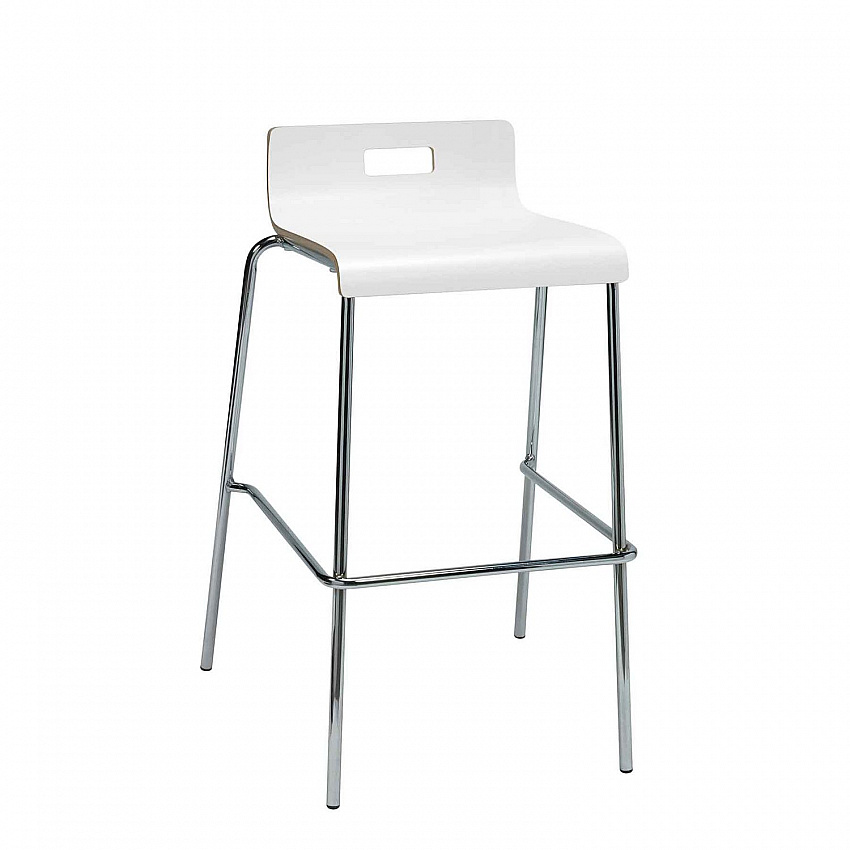 Pedestal Bistro Table with Four White Jive Series Barstools, Square, 36 x 36 x 41, Designer White (811774039918)
