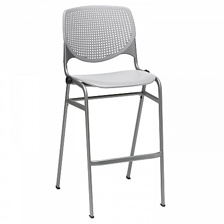 Pedestal Bistro Table with Four Light Gray Kool Series Barstools, Round, 36