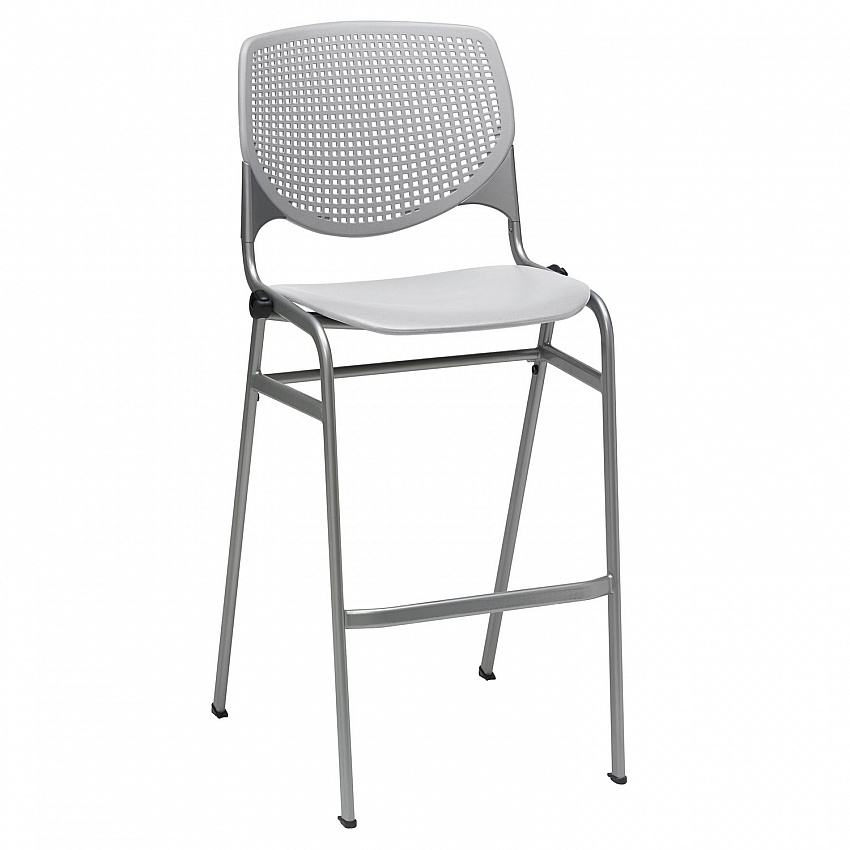Pedestal Bistro Table with Four Light Gray Kool Series Barstools, Round, 36" Dia x 41h, Designer White (811774037105)