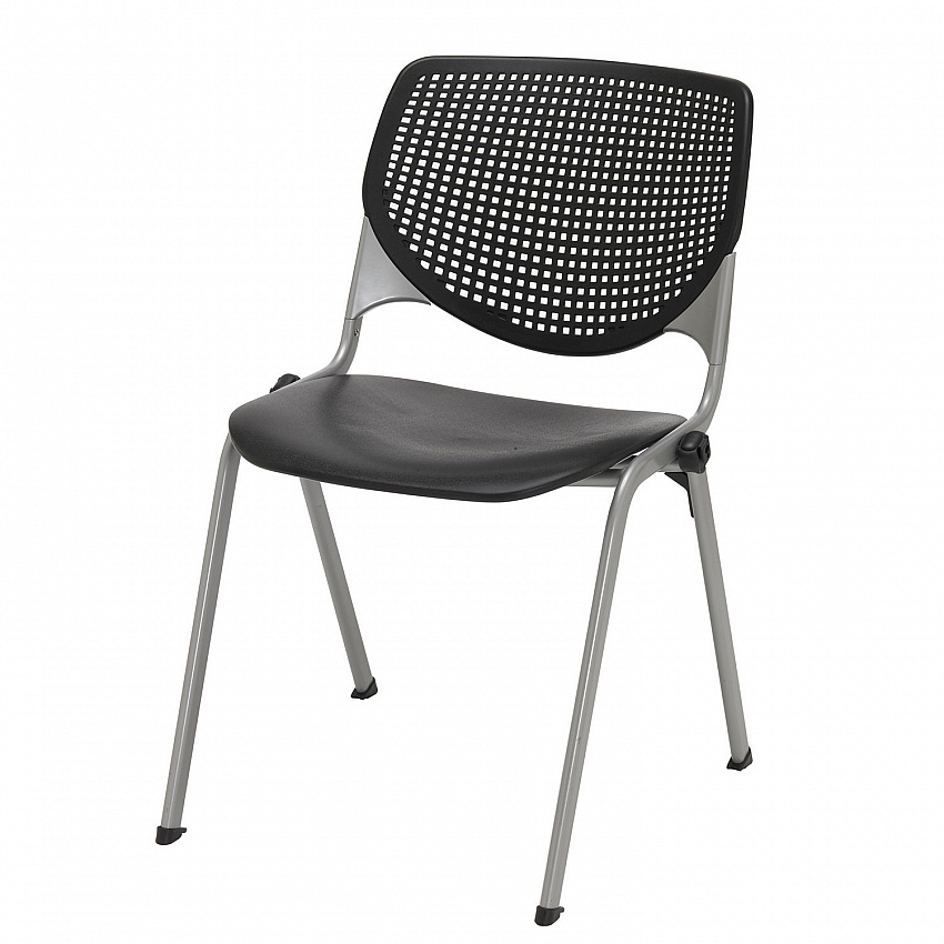 Pedestal Table with Four Black Kool Series Chairs, Round, 36" Dia x 29h, Designer White (811774036696)