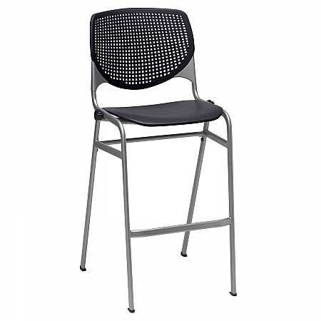 Pedestal Bistro Table with Four Black Kool Series Barstools, Round, 36