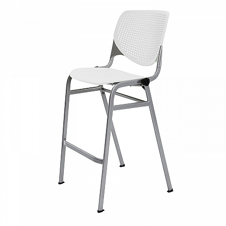 Pedestal Bistro Table with Four White Kool Series Barstools, Round, 36