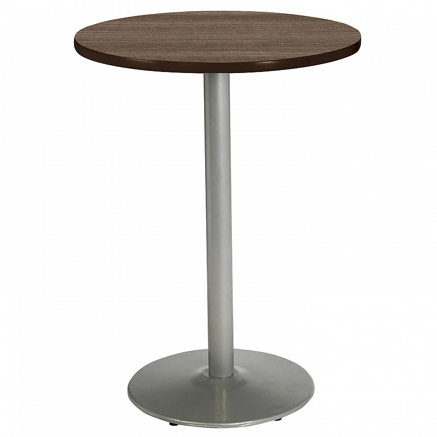 Pedestal Bistro Table with Four White Kool Series Barstools, Round, 36" Dia x 41h, Studio Teak (811774037273)