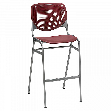 Pedestal Bistro Table with Four Burgundy Kool Series Barstools, Round, 36