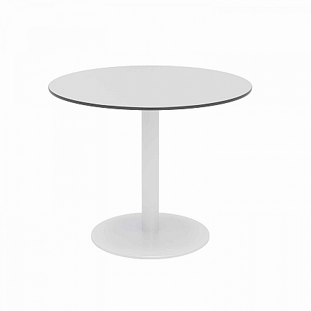 Eveleen Outdoor Patio Table, Four Gray Powder-Coated Polymer Chairs, Round, 36" Dia x 29h, White (840031918499)