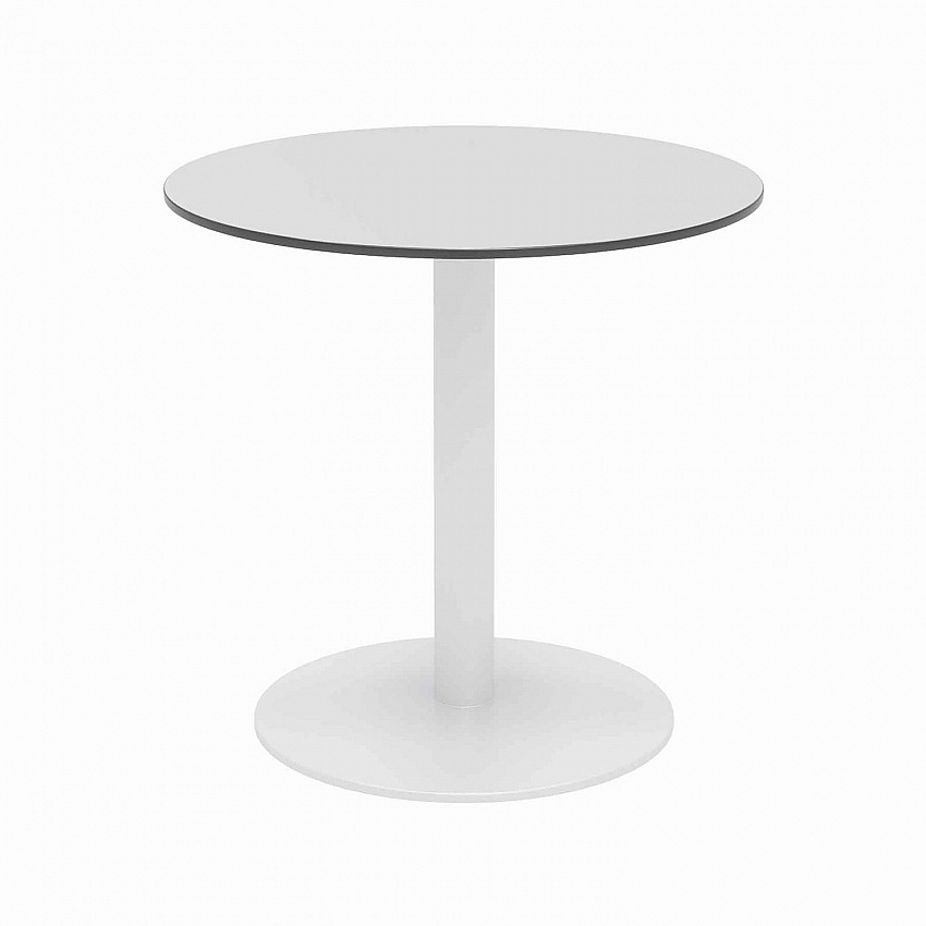 Eveleen Outdoor Patio Table with Two Gray Powder-Coated Polymer Chairs, 30" Dia x 29h, Designer White (840031918451)
