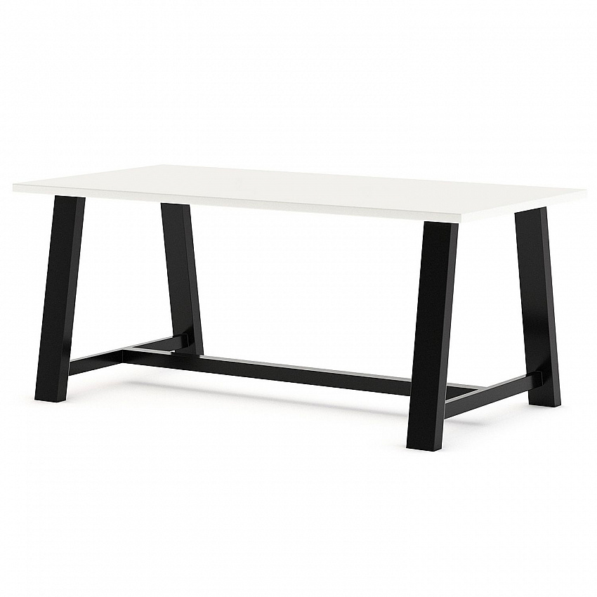Midtown Bistro Dining Table with Four Navy Kool Barstools, 36 x 72 x 41, Designer White (840031900548)