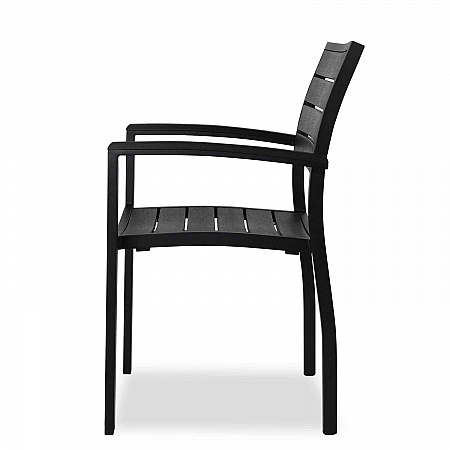 Eveleen Outdoor Patio Table with Six Black Powder-Coated Polymer Chairs, 32 x 55 x 29, Black (840031925244)