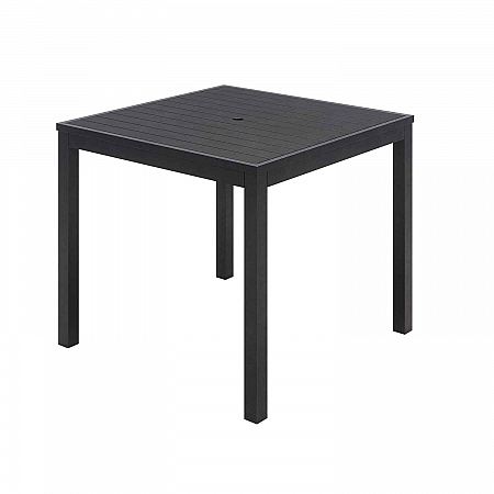 Eveleen Outdoor Patio Table with Four Black Powder-Coated Polymer Chairs, Square, 35