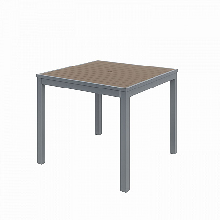 Eveleen Outdoor Patio Table with Four Mocha Powder-Coated Polymer Chairs, Square, 32