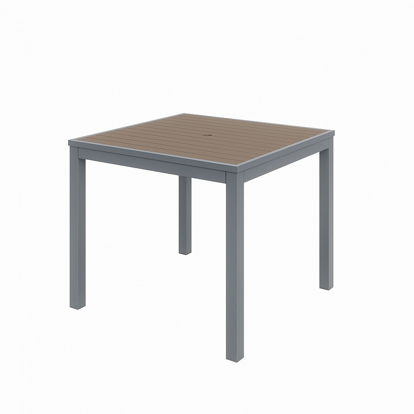 Eveleen Outdoor Patio Table with Four Mocha Powder-Coated Polymer Chairs, Square, 32", Mocha (840031918543)