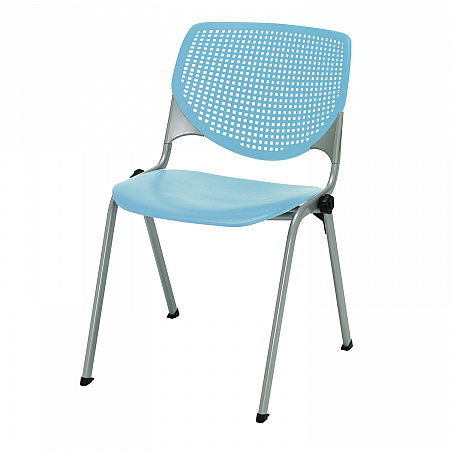 Pedestal Table with Four Sky Blue Kool Series Chairs, Round, 36