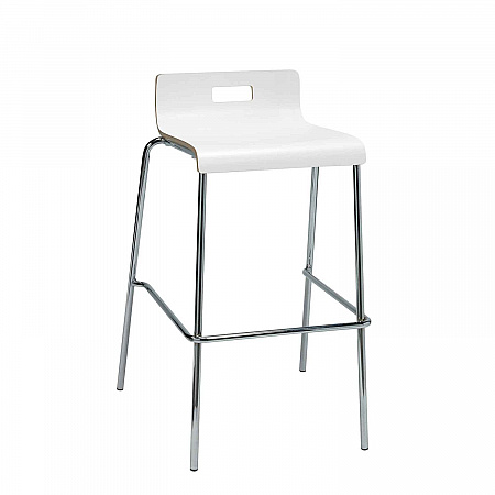 Pedestal Bistro Table with Four White Jive Series Barstools, Round, 36