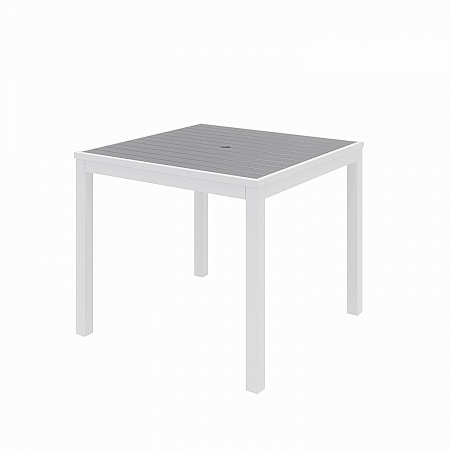 Eveleen Outdoor Patio Table with Four Gray Powder-Coated Polymer Chairs, 32" Square, Gray (840031918550)