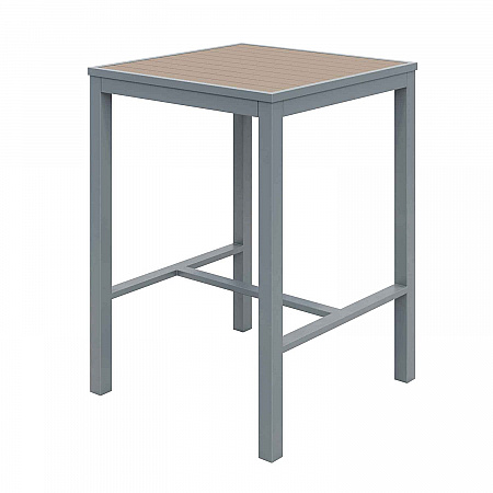 Eveleen Outdoor Bistro Patio Table with Two Mocha Powder-Coated Polymer Barstools, 30" Square, Mocha (840031925251)