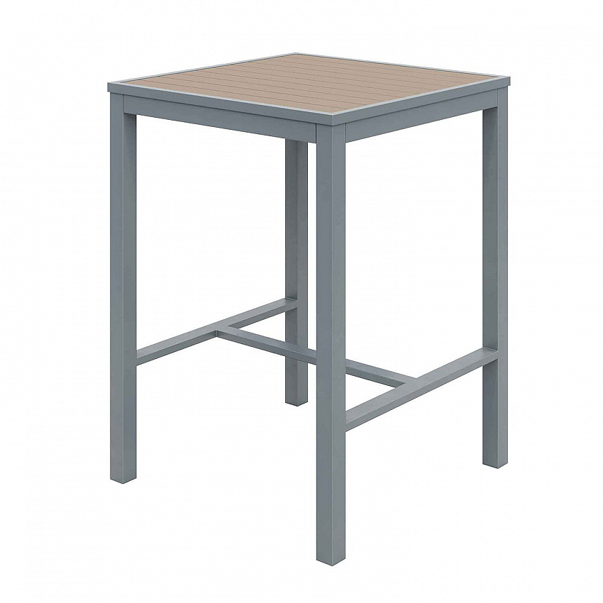 Eveleen Outdoor Bistro Patio Table with Two Mocha Powder-Coated Polymer Barstools, 30" Square, Mocha (840031925251)