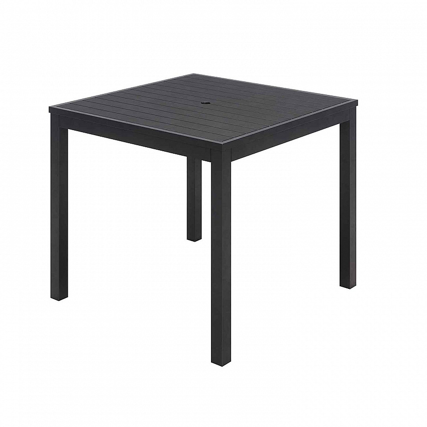 Eveleen Outdoor Patio Table with Six Black Powder-Coated Polymer Chairs, 32 x 55 x 29, Black (840031925244)