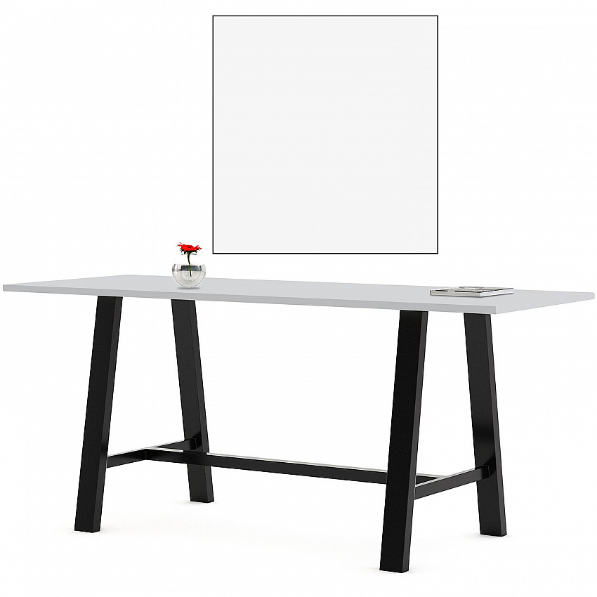 Midtown Bistro Dining Table with Four Sky Blue Kool Barstools, 36 x 72 x 41, Designer White (840031900630)
