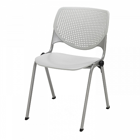 Pedestal Table with Four Light Gray Kool Series Chairs, Round, 36