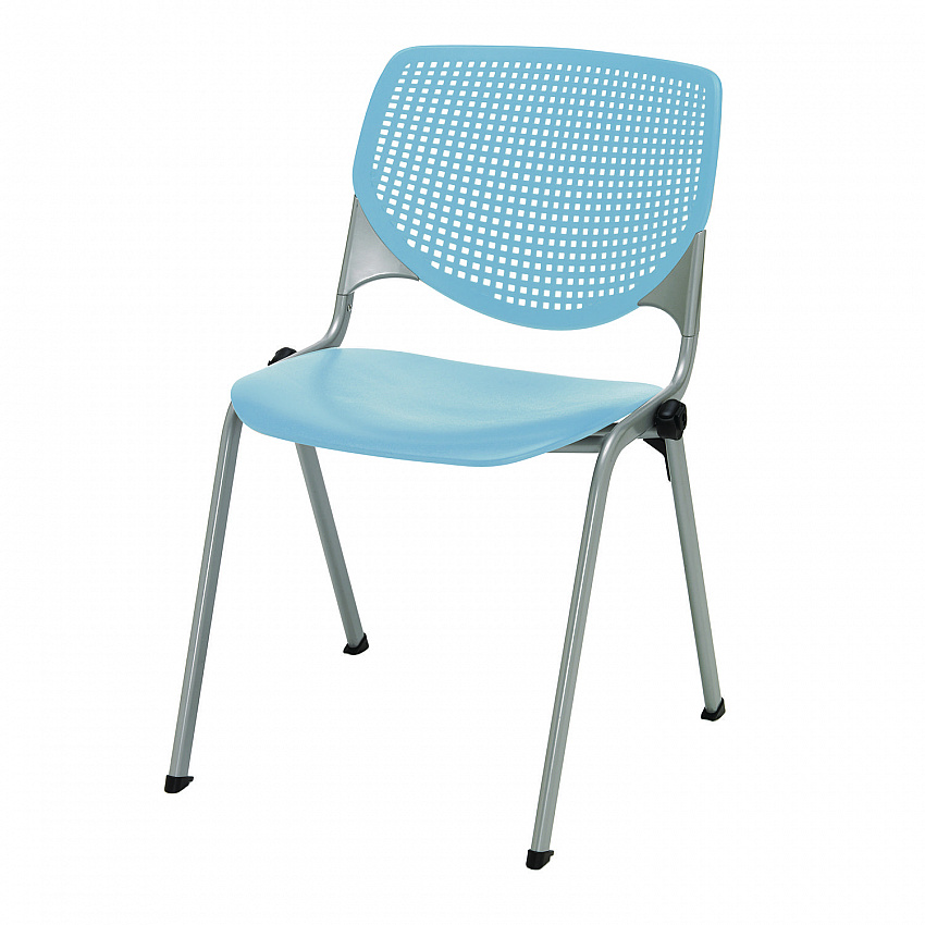 Pedestal Table with Four Sky Blue Kool Series Chairs, Round, 36" Dia x 29h, Studio Teak (811774036900)