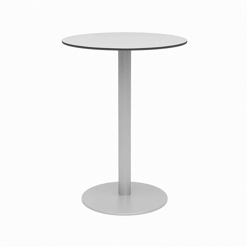 Eveleen Outdoor Bistro Patio Table, Two Mocha Powder-Coated Polymer Barstools, Round, 30" Dia x 41h, Gray (840031918468)