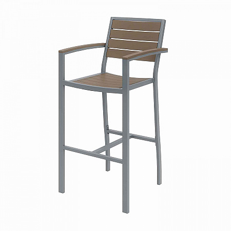 Eveleen Outdoor Bistro Patio Table with Four Mocha Powder-Coated Polymer Barstools, 32 x 55, Mocha (840031925190)