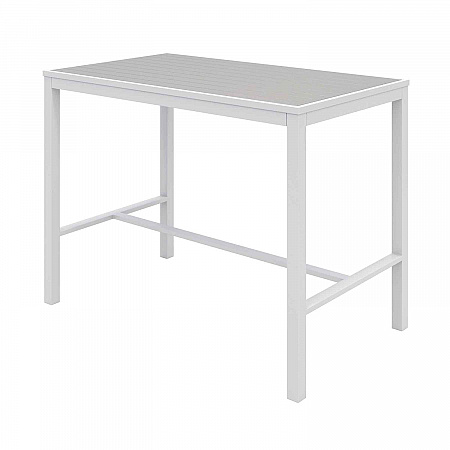Eveleen Outdoor Bistro Patio Table with Four Gray Powder-Coated Polymer Barstools, 32 x 55, Gray (840031925206)