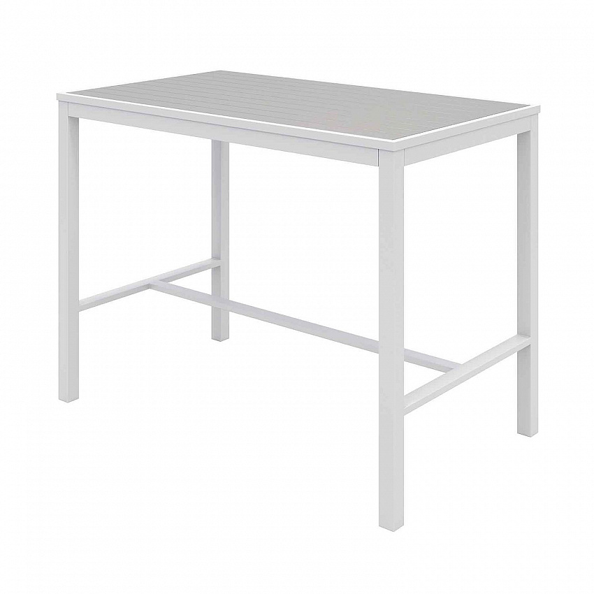 Eveleen Outdoor Bistro Patio Table with Four Gray Powder-Coated Polymer Barstools, 32 x 55, Gray (840031925206)