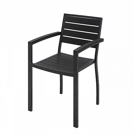 Eveleen Outdoor Patio Table with Four Black Powder-Coated Polymer Chairs, Square, 35
