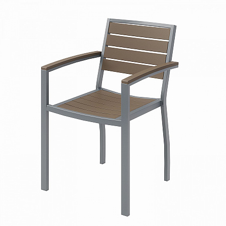 Eveleen Outdoor Patio Table with Four Mocha Powder-Coated Polymer Chairs, Square, 32