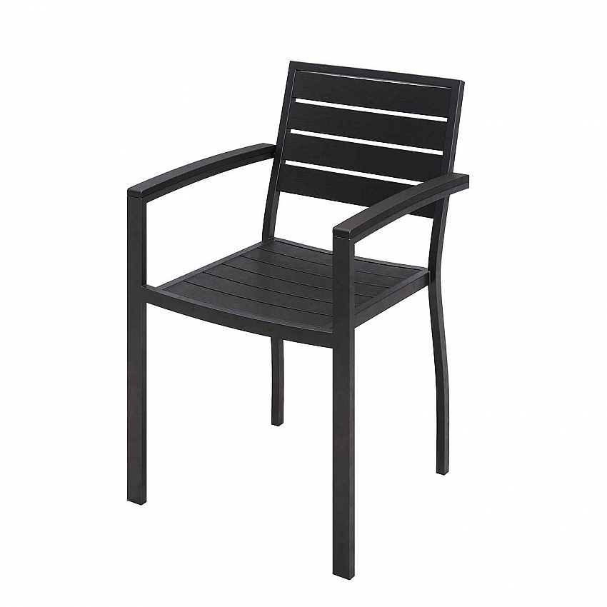 Eveleen Outdoor Patio Table with Six Black Powder-Coated Polymer Chairs, 32 x 55 x 29, Black (840031925244)