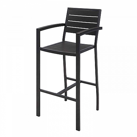 Eveleen Outdoor Bistro Patio Table with Four Black Powder-Coated Polymer Barstools, 32 x 55, Black (840031925213)