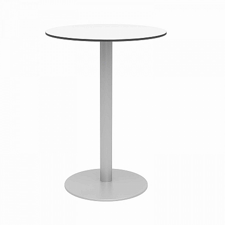 Eveleen Outdoor Bistro Patio Table, Two Gray Powder-Coated Polymer Barstools, Round, 30" Dia x 41h, White (840031918475)