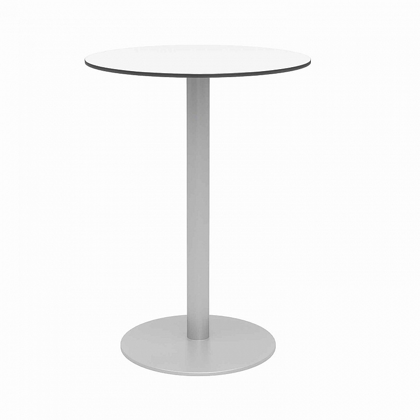 Eveleen Outdoor Bistro Patio Table, Two Gray Powder-Coated Polymer Barstools, Round, 30" Dia x 41h, White (840031918475)
