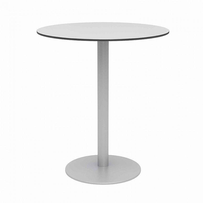 Eveleen Outdoor Bistro Patio Table with Four Mocha Powder-Coated Polymer Barstools, Round, 41"h, Gray (840031918505)