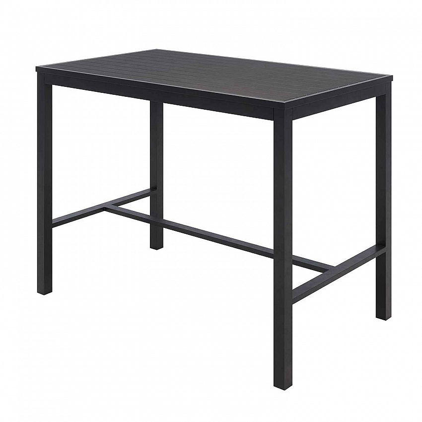 Eveleen Outdoor Bistro Patio Table with Four Black Powder-Coated Polymer Barstools, 32 x 55, Black (840031925213)