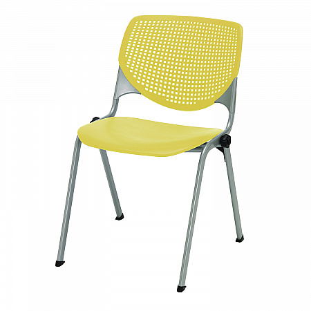 Pedestal Table with Four Yellow Kool Series Chairs, Round, 36