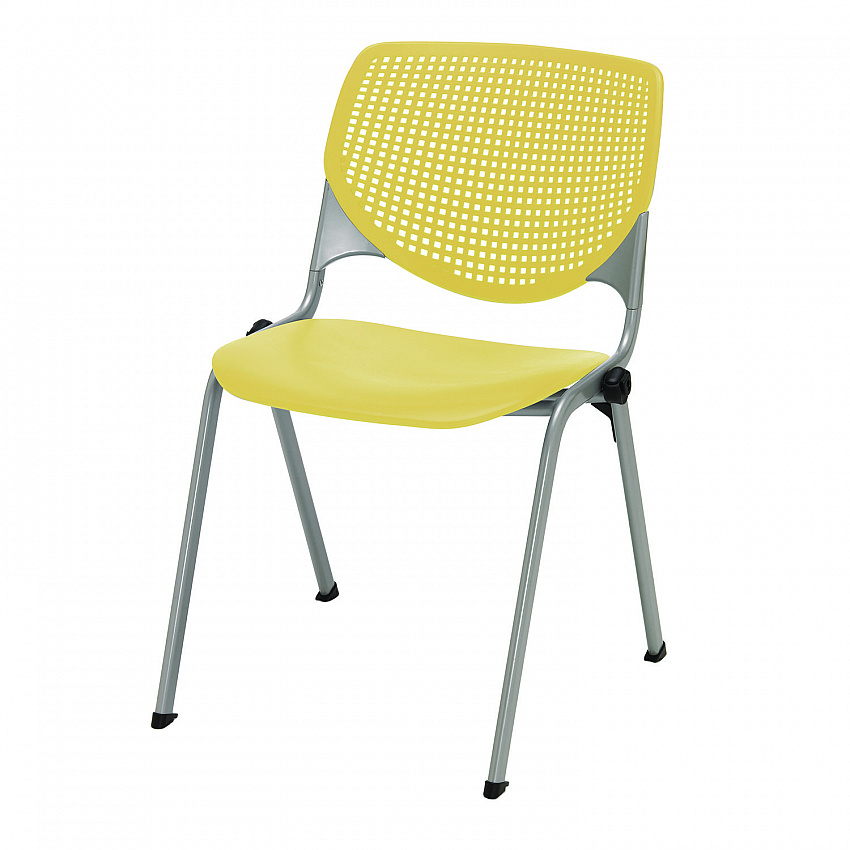 Pedestal Table with Four Yellow Kool Series Chairs, Round, 36" Dia x 29h, Designer White (811774036702)