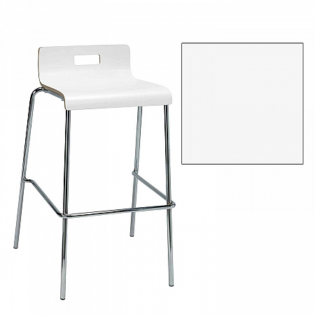 Pedestal Bistro Table with Four White Jive Series Barstools, Round, 36