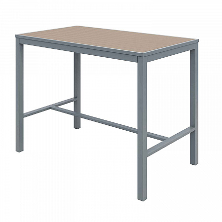 Eveleen Outdoor Bistro Patio Table with Four Mocha Powder-Coated Polymer Barstools, 32 x 55, Mocha (840031925190)