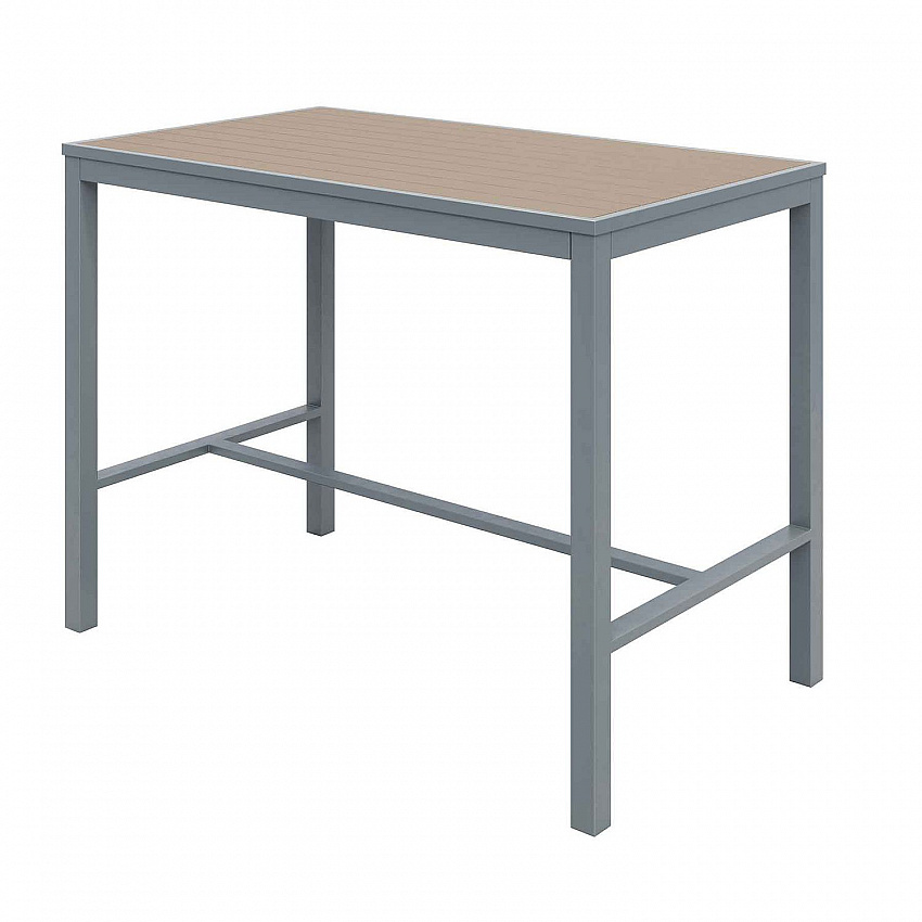 Eveleen Outdoor Bistro Patio Table with Four Mocha Powder-Coated Polymer Barstools, 32 x 55, Mocha (840031925190)