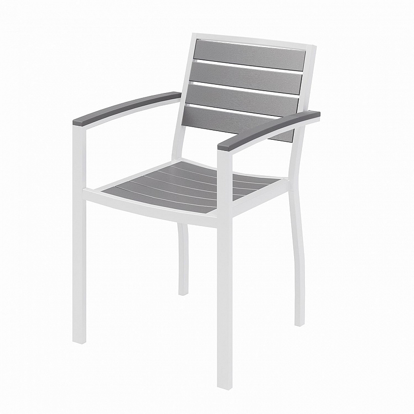 Eveleen Outdoor Patio Table with Four Gray Powder-Coated Polymer Chairs, 32" Square, Gray (840031918550)