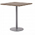 Pedestal Bistro Table with Four White Jive Series Barstools, Square, 36 x 36 x 41, Studio Teak (811774039932)