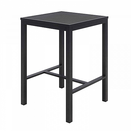 Eveleen Outdoor Bistro Patio Table with Two Black Powder-Coated Polymer Barstools, 30" Square, Black (840031925275)