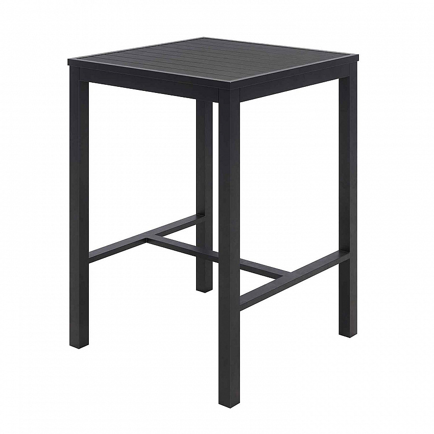 Eveleen Outdoor Bistro Patio Table with Two Black Powder-Coated Polymer Barstools, 30" Square, Black (840031925275)