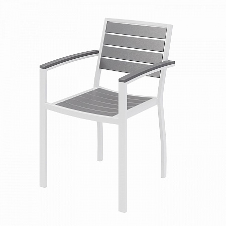 Eveleen Outdoor Patio Table with Six Gray Powder-Coated Polymer Chairs, 32 x 55 x 29, Gray (840031918536)