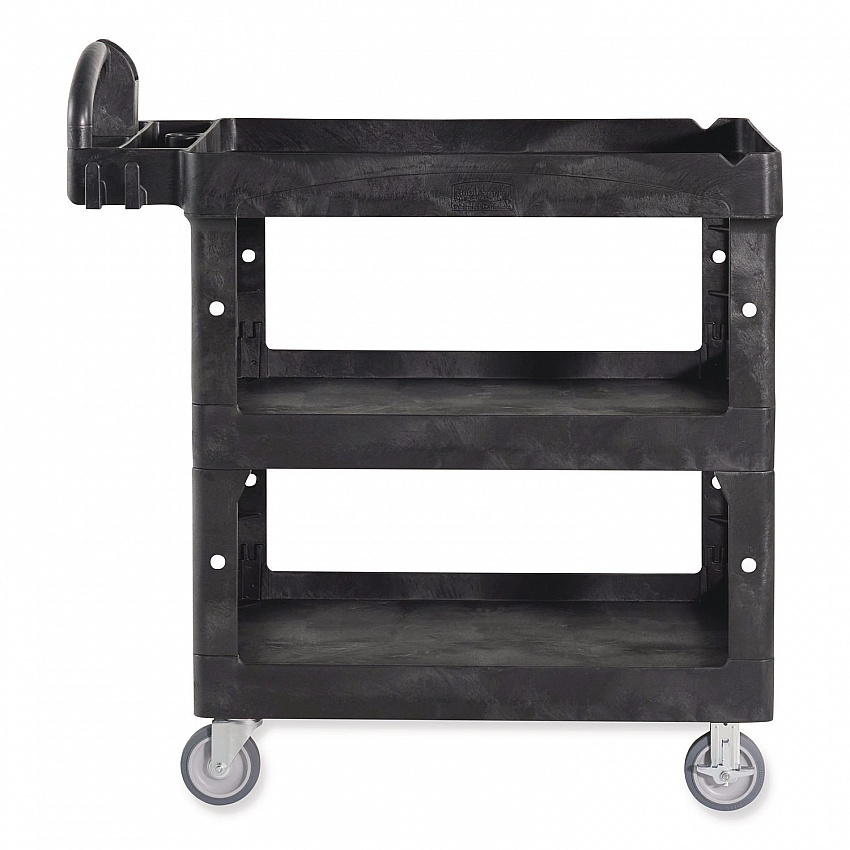 BRUTE 3-Shelf Heavy-Duty Ergo Lipped Utility Cart, Resin, 3 Shelves, 600 lb Capacity, 25.24" x 44" x 47", Black (2196862)