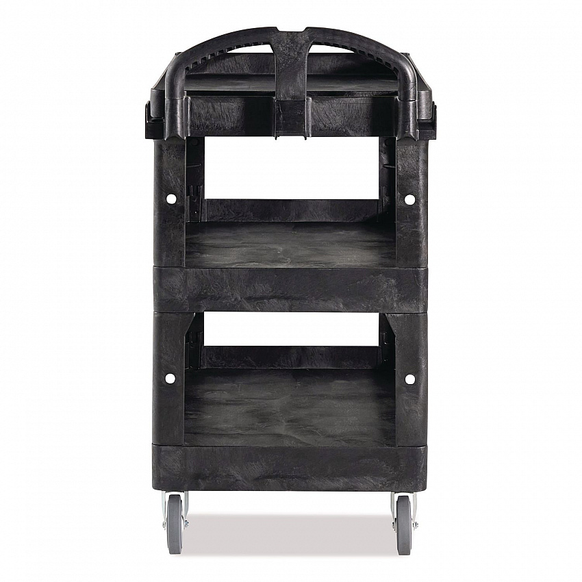 BRUTE 3-Shelf Heavy-Duty Ergo Lipped Utility Cart, Resin, 3 Shelves, 600 lb Capacity, 25.24" x 44" x 47", Black (2196862)