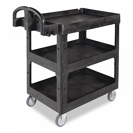 BRUTE 3-Shelf Heavy-Duty Ergo Lipped Utility Cart, Resin, 3 Shelves, 600 lb Capacity, 25.24