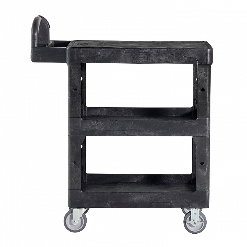 BRUTE 3-Shelf Heavy-Duty Ergo Flat Utility Cart, Plastic, 3 Shelves, 600 lb Capacity, 25.24" x 48.63" x 46.18", Black (2203280)
